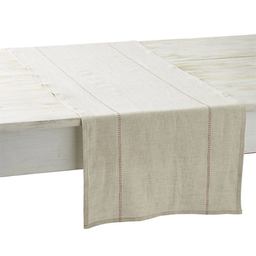 Charvet RYTHMO Tafelloper 150 X 45 Cm Linnen Beige/rood 1 Charvet RYTHMO Tafelloper 150 X 45 Cm Linnen Beige/rood