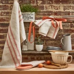 Ulster Weavers Linen 1880 Stripe Schort Coral -Home Keuken Winkel linen orange main v1 1 2