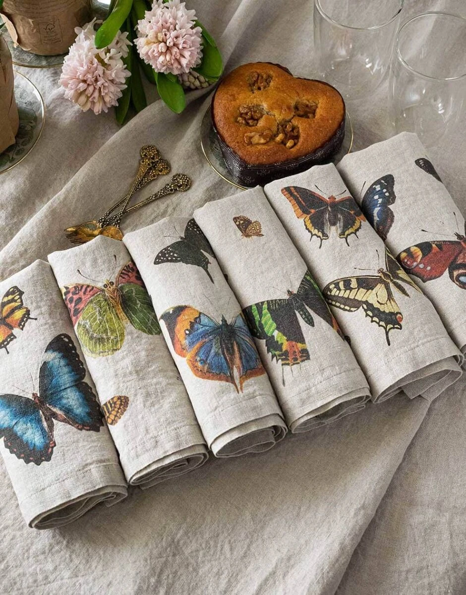 Oldenhof Flying Butterflies Servet 45 X 45 Cm Linnen 6 Stuks 1 Oldenhof Flying Butterflies Servet 45 X 45 Cm Linnen 6 Stuks