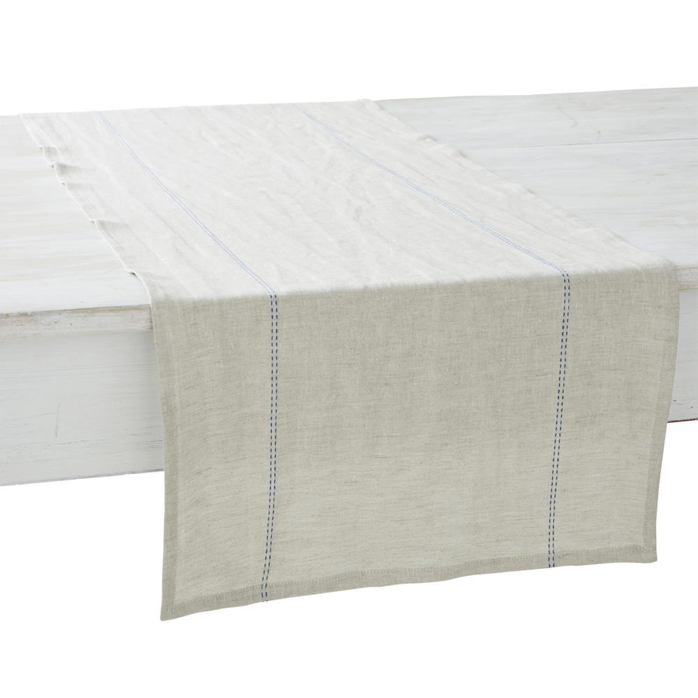 Charvet RYTHMO Tafelloper 150 X 45 Cm Linnen Beige/blauw 1 Charvet RYTHMO Tafelloper 150 X 45 Cm Linnen Beige/blauw