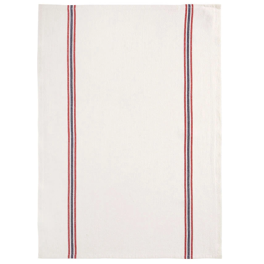 Charvet DRAPEAU Theedoek 55 X 75 Cm Linnen Wit Met Rood/blauw Streep 1 Charvet DRAPEAU Theedoek 55 X 75 Cm Linnen Wit Met Rood/blauw Streep