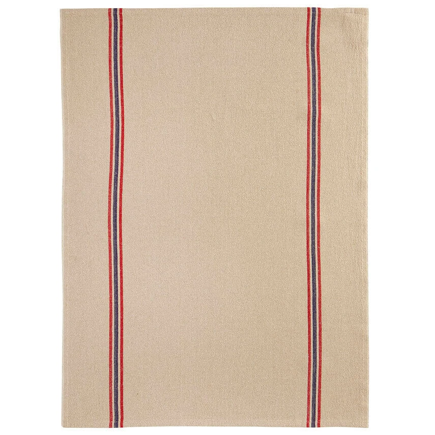 Charvet DRAPEAU Theedoek 55 X 75 Cm Linnen Beige Met Rood/blauw Streep 1 Charvet DRAPEAU Theedoek 55 X 75 Cm Linnen Beige Met Rood/blauw Streep